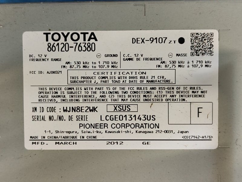 Lexus CT200 radio 11-17 2012