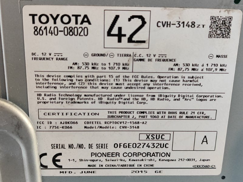 Toyota Sienna 11-16 2015 radio